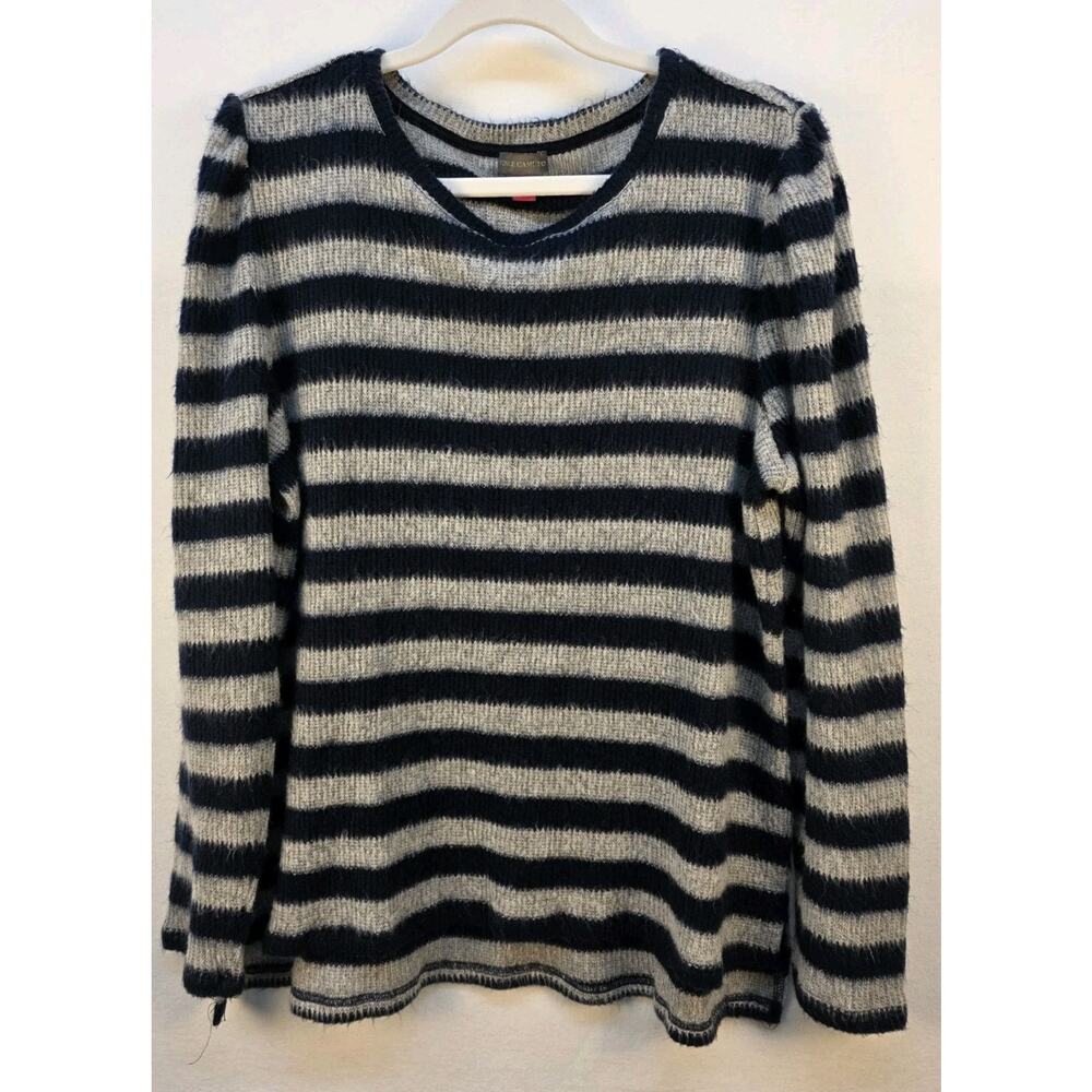 Vince Camuto Women's XL Sweater Navy/ Light Gray Striped Soft Cozy Lounge Clean